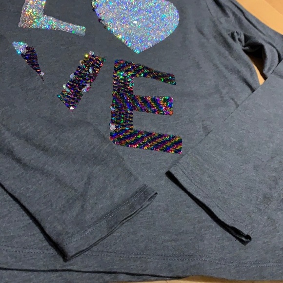 NWOT/VEUC Children’s Place Girl’s Flip Sequins LOVE Long Sleeve T-shirt -size 14 - Picture 6 of 8
